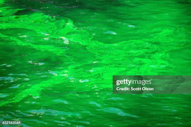 Dye is mixed into the Chicago River to turn it green in celebration of St. Patrick's Day on March 11, 2017 in Chicago, Illinois. Dyeing the river has...