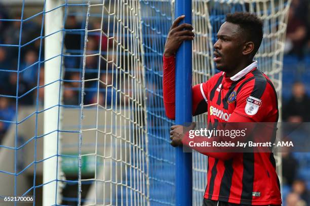 Aristote Nsiala of Shrewsbury Town during the Sky Bet League One match between Chesterfield and Shrewsbury Town at Proact Stadium on March 11, 2017...