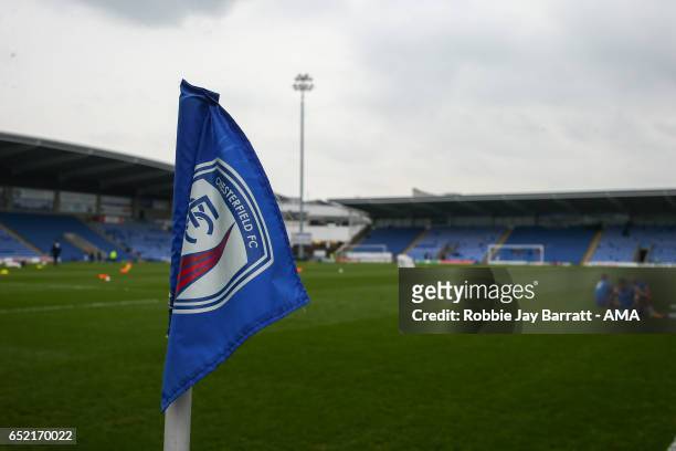 General view of a corner flag at the stadium before the Sky Bet League One match between Chesterfield and Shrewsbury Town at Proact Stadium on March...