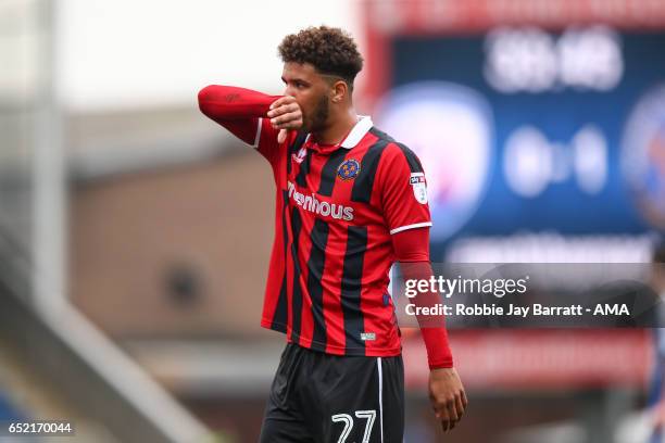 Tyler Roberts of Shrewsbury Town during the Sky Bet League One match between Chesterfield and Shrewsbury Town at Proact Stadium on March 11, 2017 in...