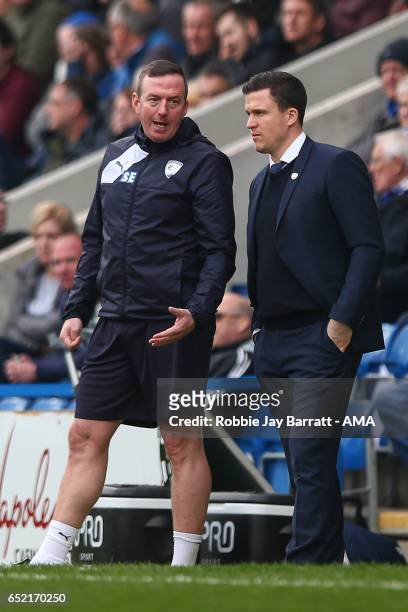 Steve Eyre assistant head coach / manager of Chesterfield and Gary Caldwell head coach / manager of Chesterfield during the Sky Bet League One match...
