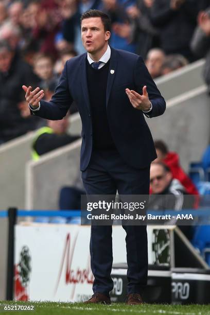 Gary Caldwell head coach / manager of Chesterfield during the Sky Bet League One match between Chesterfield and Shrewsbury Town at Proact Stadium on...