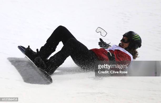 Iouri Podladtchikov of Switzerland crashes during the Men's Snowboard Halfpipe Final on day four of the FIS Freestyle Ski and Snowboard World...