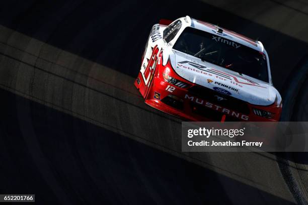 Joey Logano, driver of the REV Ford, races during the NASCAR XFINITY Series Boyd Gaming 300 at Las Vegas Motor Speedway on March 11, 2017 in Las...