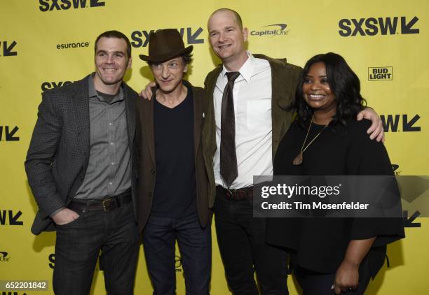 Ian Nelms, John Hawkes, Eshom Nelms, and Octavia Spencerattend the Film premiere of "Small Town Crime" during 2017 SXSW Conference and Festivals at...