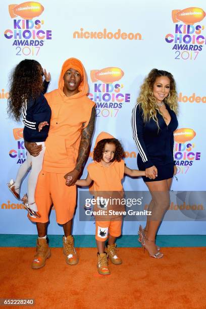 Monroe Cannon, TV personality Nick Cannon, Moroccan Scott Cannon and singer Mariah Carey at Nickelodeon's 2017 Kids' Choice Awards at USC Galen...