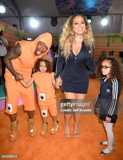 Personality Nick Cannon, Monroe Cannon, singer Mariah Carey and Moroccan Scott Cannon at Nickelodeon's 2017 Kids' Choice Awards at USC Galen Center...