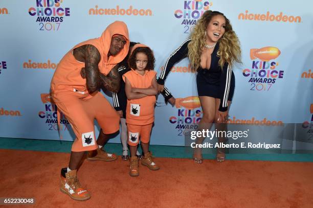 Personality Nick Cannon, Moroccan Scott Cannon and singer Mariah Carey at Nickelodeon's 2017 Kids' Choice Awards at USC Galen Center on March 11,...