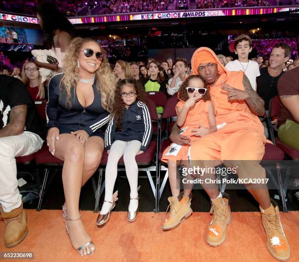 Singer Mariah Carey, Monroe Cannon, Moroccan Scott Cannon and TV personality Nick Cannon at Nickelodeon's 2017 Kids' Choice Awards at USC Galen...