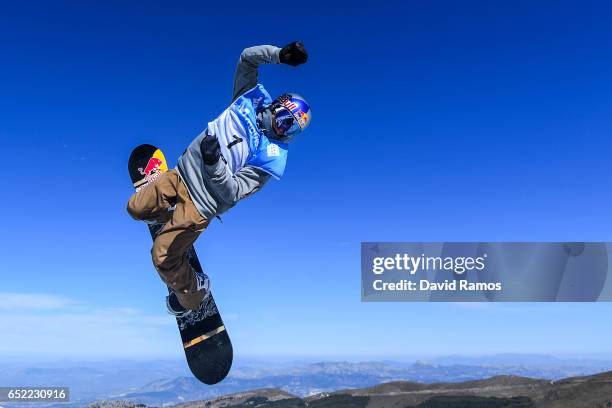 Seppe Smits of Belgium in action during a training session ahead of Men's Slopestyle Final on day four of the FIS Freestyle Ski and Snowboard World...