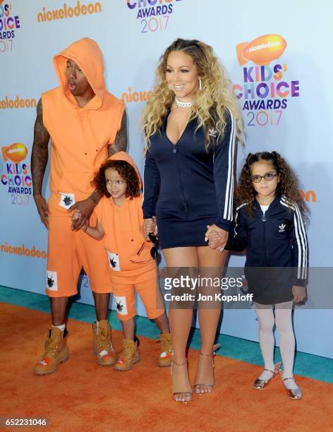 Personality Nick Cannon, Moroccan Scott Cannon, singer Mariah Carey and Monroe Cannon at Nickelodeon's 2017 Kids' Choice Awards at USC Galen Center...