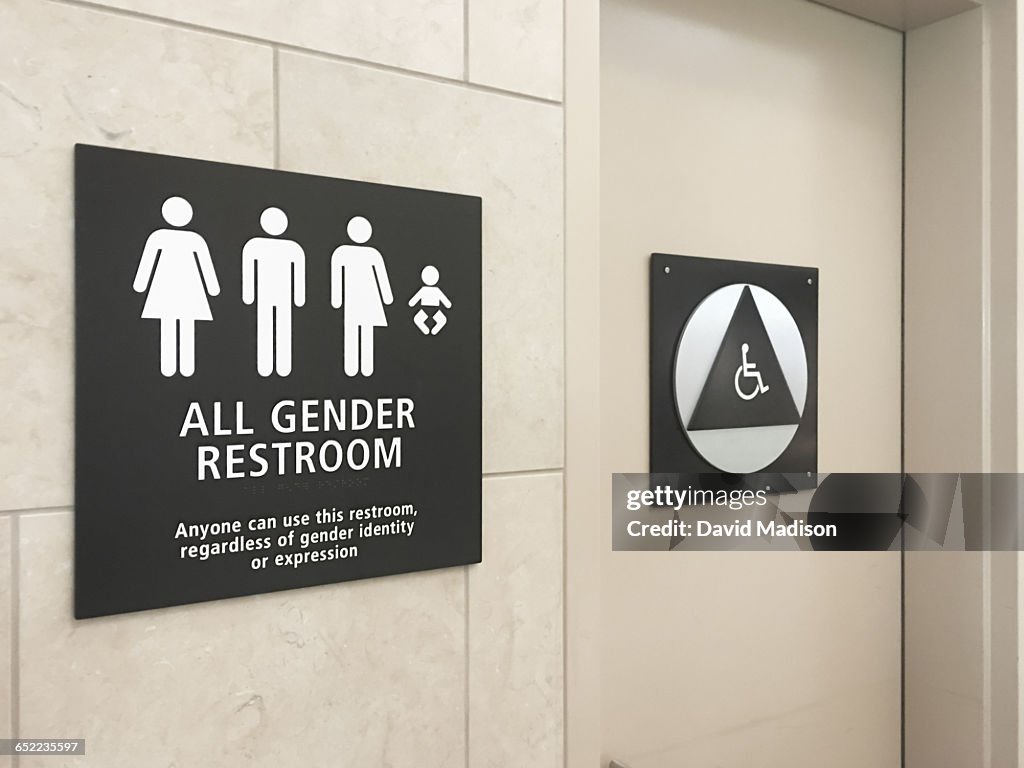 Multi gender bathroom signage in airport