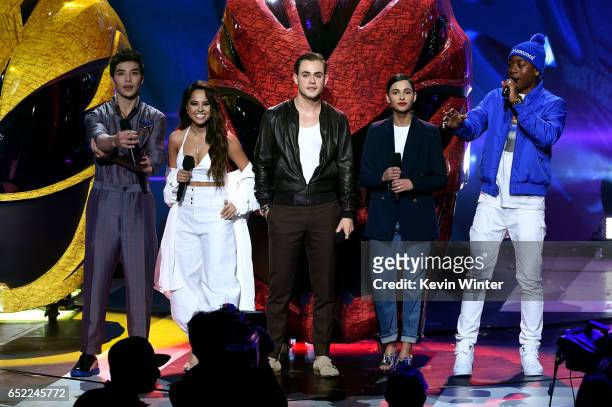 The cast of Power Rangers speak onstage at Nickelodeon's 2017 Kids' Choice Awards at USC Galen Center on March 11, 2017 in Los Angeles, California.