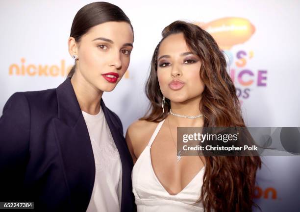 Actors Naomi Scott and Becky G at Nickelodeon's 2017 Kids' Choice Awards at USC Galen Center on March 11, 2017 in Los Angeles, California.