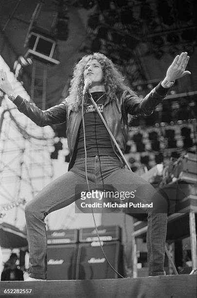 Singer David Coverdale performing with British heavy metal band, Whitesnake at the Monsters of Rock festival at Donington Park, Leicestershire, 22nd...