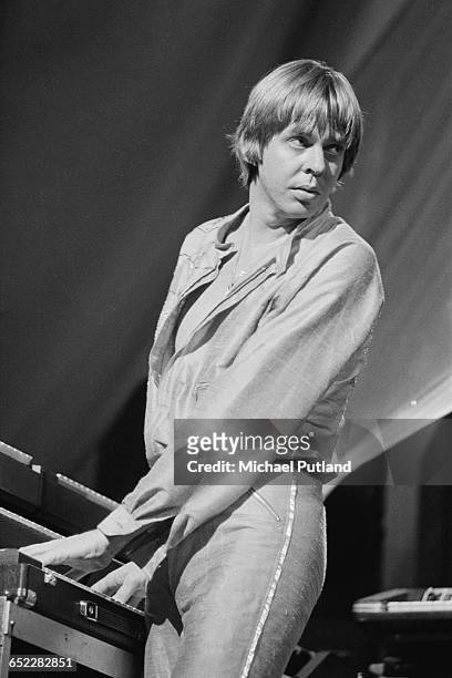 English composer and keyboard player Rick Wakeman performing on stage, September 1980.