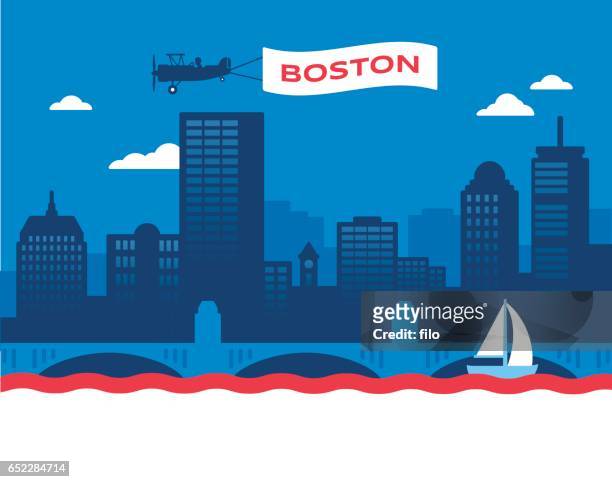 boston skyline - boston massachusetts skyline stock illustrations