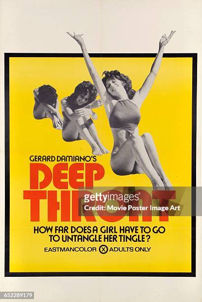 Image contains suggestive content.)Actress Linda Lovelace appears on a poster for the pornographic film 'Deep Throat', written and directed by Gerard...