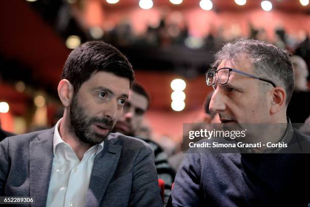 Roberto Speranza and Massimiliano Smeriglio during the assembly to Brancaccio Theatre in Rome for the birth of the center-left movement called Campo...
