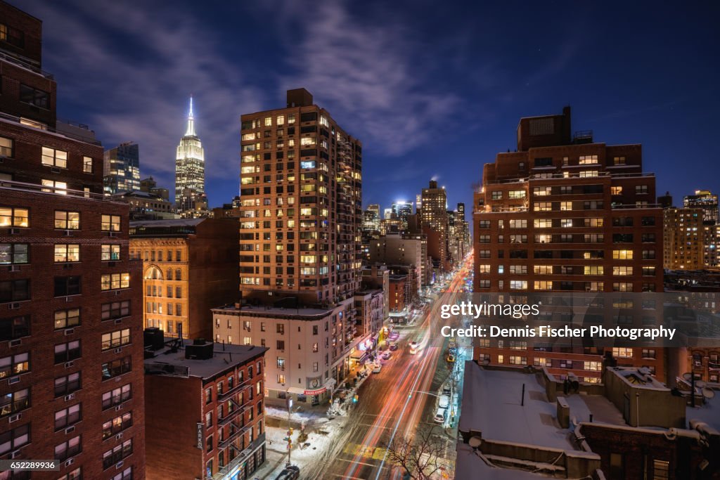 New York City Midtown winter night view