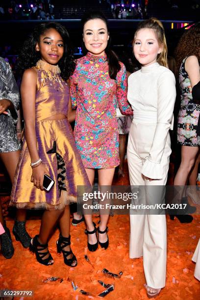 Actors Riele Downs, Miranda Cosgrove and Ella Anderson at Nickelodeon's 2017 Kids' Choice Awards at USC Galen Center on March 11, 2017 in Los...