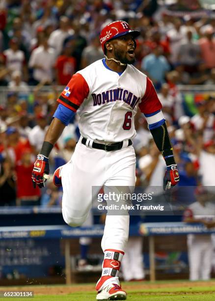 Starling Marte of Team Dominican Republic reacts to hitting a solo home run in the eigth inning during Game 4 Pool C of the 2017 World Baseball...