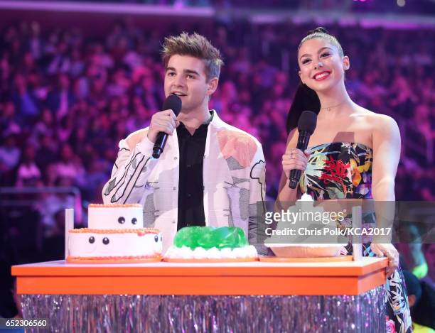 Actors Jack Griffo and Kira Kosarin at Nickelodeon's 2017 Kids' Choice Awards at USC Galen Center on March 11, 2017 in Los Angeles, California.