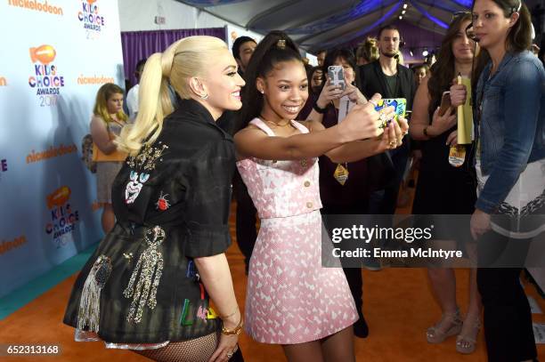 Singer-songwriter Gwen Stefani and actor Kyla Drew Simmons at Nickelodeon's 2017 Kids' Choice Awards at USC Galen Center on March 11, 2017 in Los...