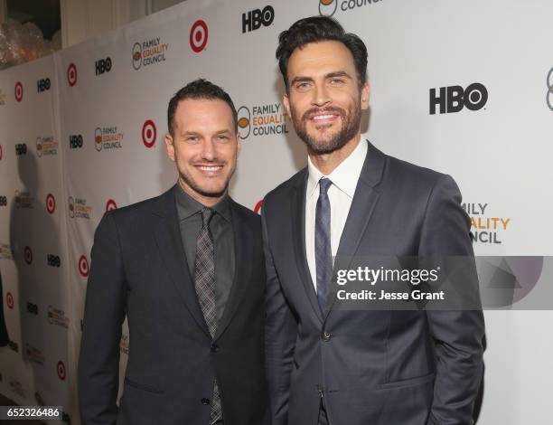 Actors Cheyenne Jackson and Jason Landau attend the Family Equality Council's Impact Awards at the Beverly Wilshire Hotel on March 11, 2017 in...