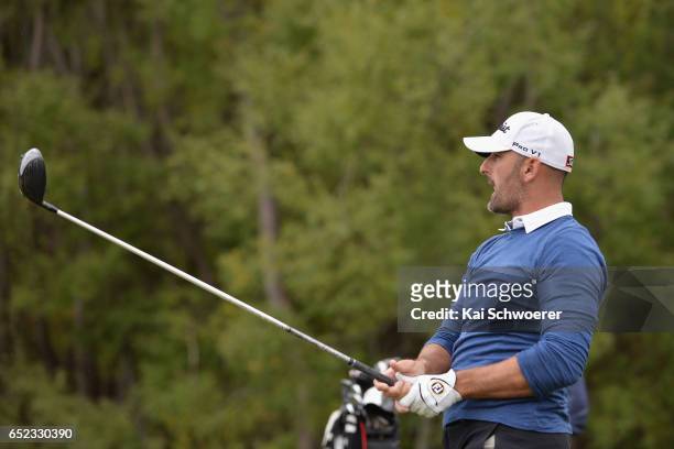 Michael Hendry of New Zealand tees off during day four of the New Zealand Open at Millbrook Resort on March 12, 2017 in Queenstown, New Zealand.