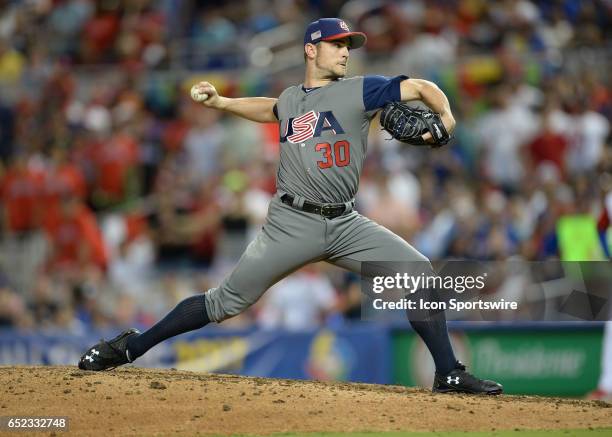 United States pitcher David Robertson in action during the first round, pool C, World Baseball Classic game between the Dominican Republic and the...