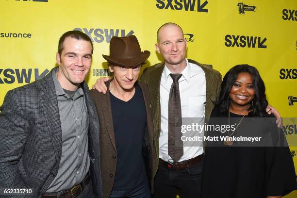 Director Ian Nelms, actor John Hawkes, director Eshom Nelms, and actress Octavia Spencer attend the "Small Town Crime" premiere 2017 SXSW Conference...