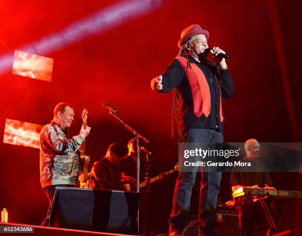 Ali Campbell , Astro and Michael Virtue of UB40 perform during Mardi Gras celebration at Universal Orlando on March 11, 2017 in Orlando, Florida.