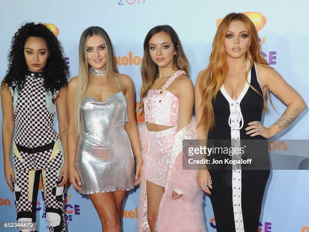 Singers Leigh-Anne Pinnock, Perrie Edwards, Jesy Nelson, and Jade Thirlwall of Little Mix arrive at the Nickelodeon's 2017 Kids' Choice Awards at USC...