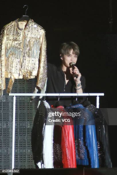 South Korean singer Kim Jae-joong performs onstage during his concert on March 11, 2017 in Hong Kong, China.