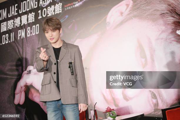 South Korean singer Kim Jae-joong attends a press conference of his concert on March 11, 2017 in Hong Kong, China.