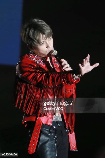 South Korean singer Kim Jae-joong performs onstage during his concert on March 11, 2017 in Hong Kong, China.