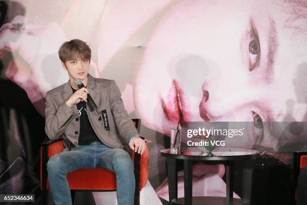 South Korean singer Kim Jae-joong attends a press conference of his concert on March 11, 2017 in Hong Kong, China.