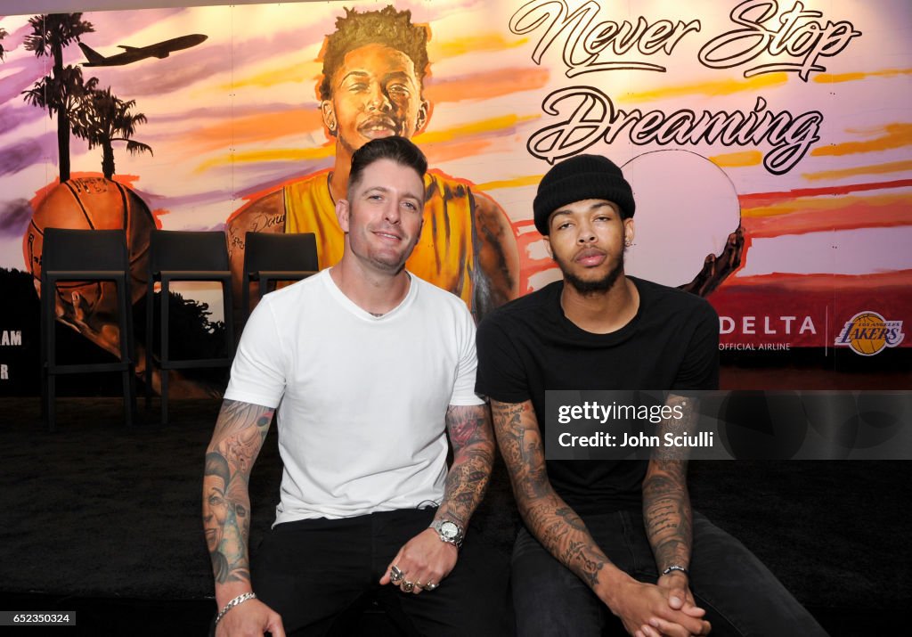 Los Angeles Lakers' Brandon Ingram Teams Up With Iconic Street Artist Jonas Never To Create Billboard Display With Fans At Delta's First "Beyond The Court Event"