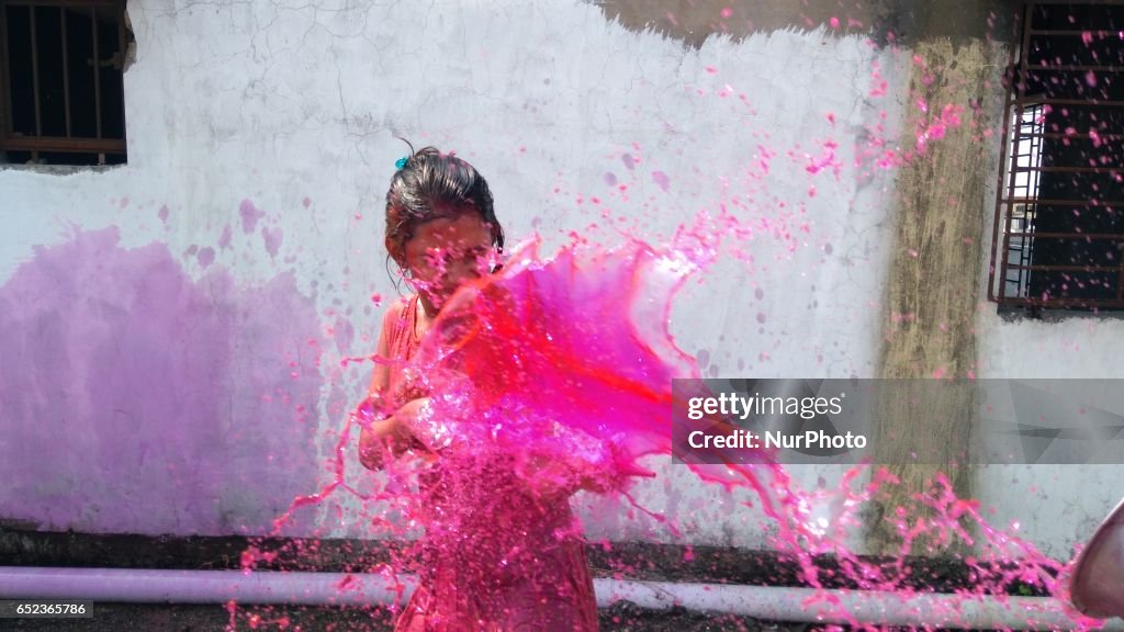 Indian children celebrate the Holi, Colour festival
