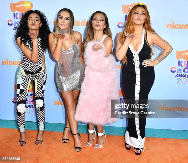 Singers Leigh-Anne Pinnock, Perrie Edwards, Jesy Nelson and Jade Thirlwall of Little Mix arrives at the Nickelodeon's 2017 Kids' Choice Awards at USC...