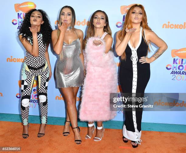 Singers Leigh-Anne Pinnock, Perrie Edwards, Jesy Nelson and Jade Thirlwall of Little Mix arrives at the Nickelodeon's 2017 Kids' Choice Awards at USC...