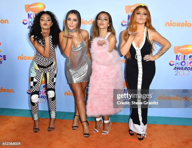 Singers Leigh-Anne Pinnock, Perrie Edwards, Jesy Nelson and Jade Thirlwall of Little Mix arrives at the Nickelodeon's 2017 Kids' Choice Awards at USC...