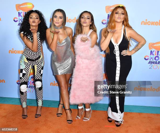 Singers Leigh-Anne Pinnock, Perrie Edwards, Jesy Nelson and Jade Thirlwall of Little Mix arrives at the Nickelodeon's 2017 Kids' Choice Awards at USC...