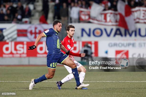 Ricardo Kishna of Lille and Vincent Marchetti of Nancy during the Ligue 1 match between As Nancy Lorraine and Lille OSC at Stade Marcel Picot on...