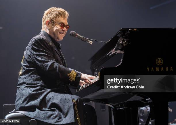 Elton John performs on stage at Save On Foods Memorial Centre on March 11, 2017 in Victoria, Canada.