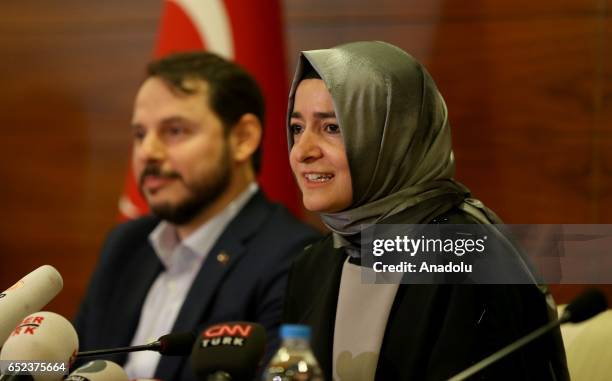 Turkish Family Minister Fatma Betul Sayan Kaya , departed from Cologne Bonn Airport, speaks to media upon her arrival, with the attendance of Turkish...