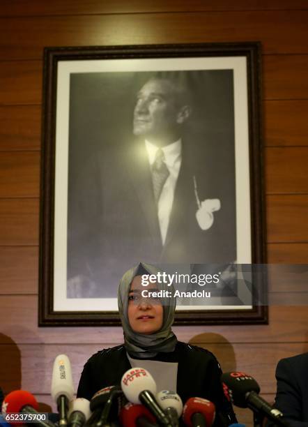 Turkish Family Minister Fatma Betul Sayan Kaya, departed from Cologne Bonn Airport, speaks to media upon her arrival, with the attendance of Turkish...