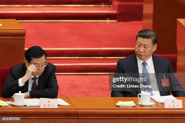 Chinese President Xi Jinping and Chairman of the Standing Committee of the National People's Congress Zhang Dejiang attends Third Plenary Session of...