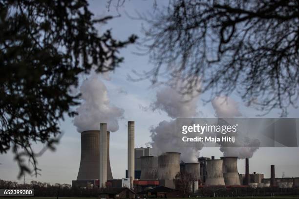 Steam rises from cooling towers at the Niederaussem coal-fired power plant of RWE Power AG on March 11, 2017 near Bergheim, Germany. Energy policy is...